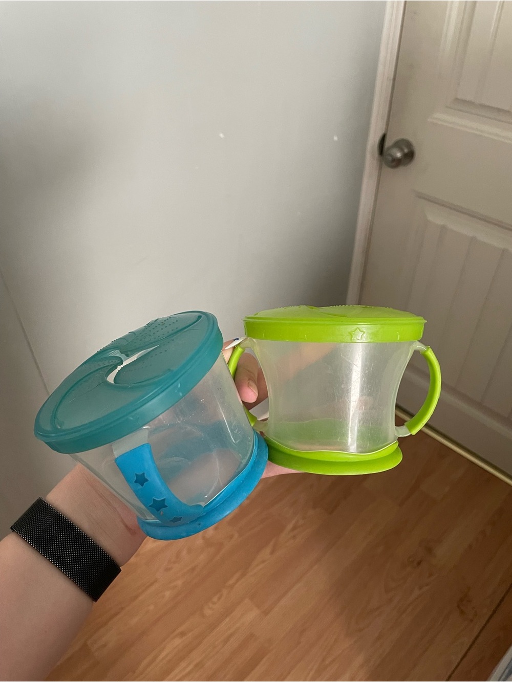 Baby Snack Cups with Lids and Handles - Blue & Green